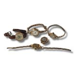 A COLLECTION OF EARLY 20TH CENTURY 9CT GOLD LADIES’ WRISTWATCHES To include a red twelve dial watch,