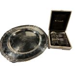 CHRISTOFLE COLL GALLIA, A SILVER PLATED CIRCULAR TRAY TOGETHER WITH A CASED SET OF SILVER PLATED