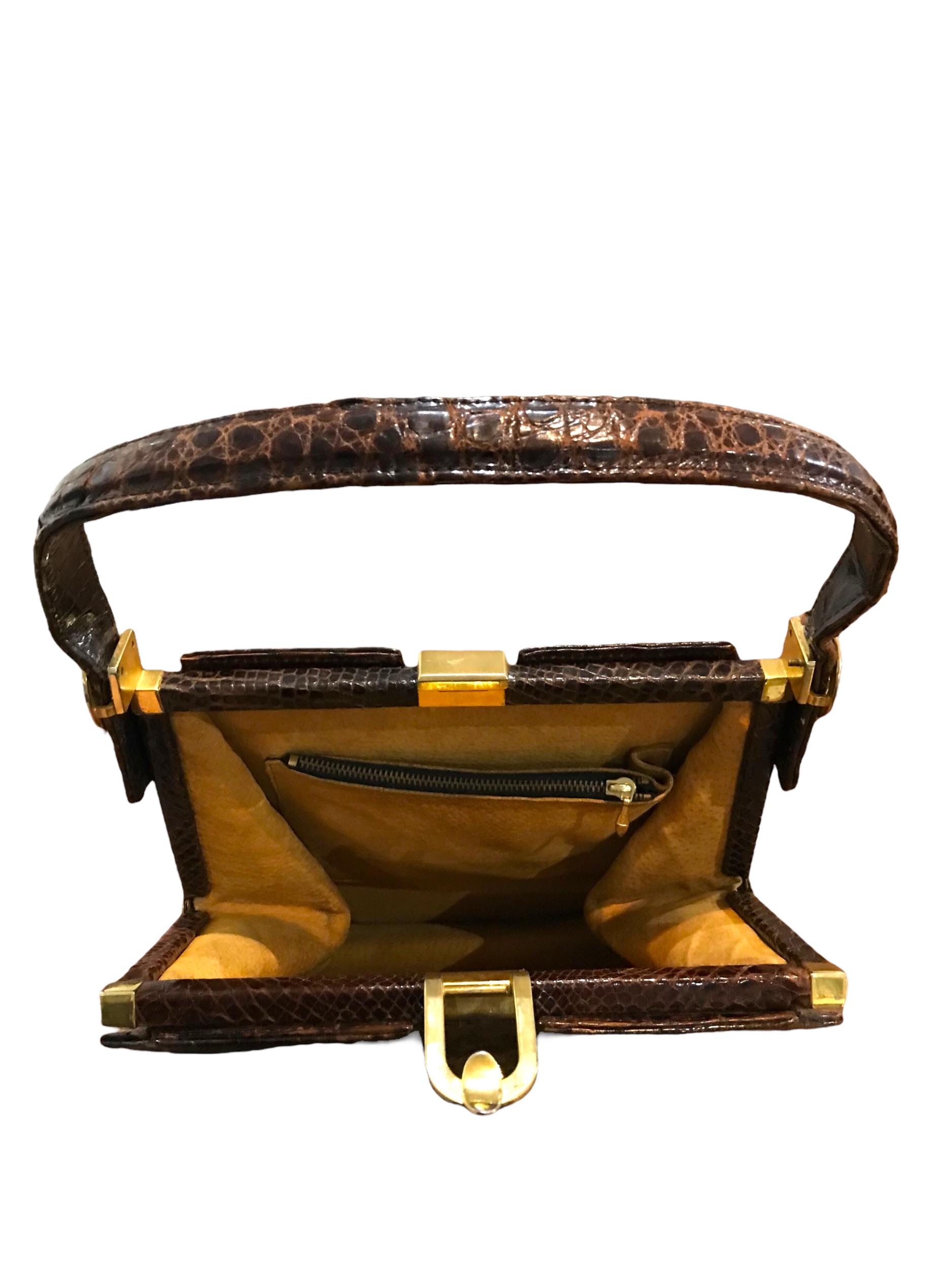 TWO VINTAGE CROCODILE SKIN HANDBAGS. (largest h 36cm x w 25cm x depth 7cm) - Image 5 of 9