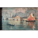 A 20TH CENTURY CONTINENTAL IMPRESSIONIST OIL ON PANEL, VIEW OF THE CHURCH OF SAN GIORGIO MAGGIORE,