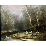 HENDRIK BREEDVELD, DUTCH, 1918 - 1999, OIL ON CANVAS Woodland river landscape with ducks, signed