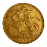 AN EDWARDIAN 22CT GOLD SOVEREIGN COIN, DATED 1905 With King Edward VII bust and George and Dragon to
