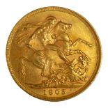 AN EDWARDIAN 22CT GOLD SOVEREIGN COIN, DATED 1903 With King Edward VII bust and George and Dragon to