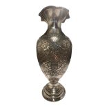 A LARGE 20TH CENTURY PERSIAN/IRANIAN SILVER INVERTED BALUSTER FORM VASE Having four chased relief