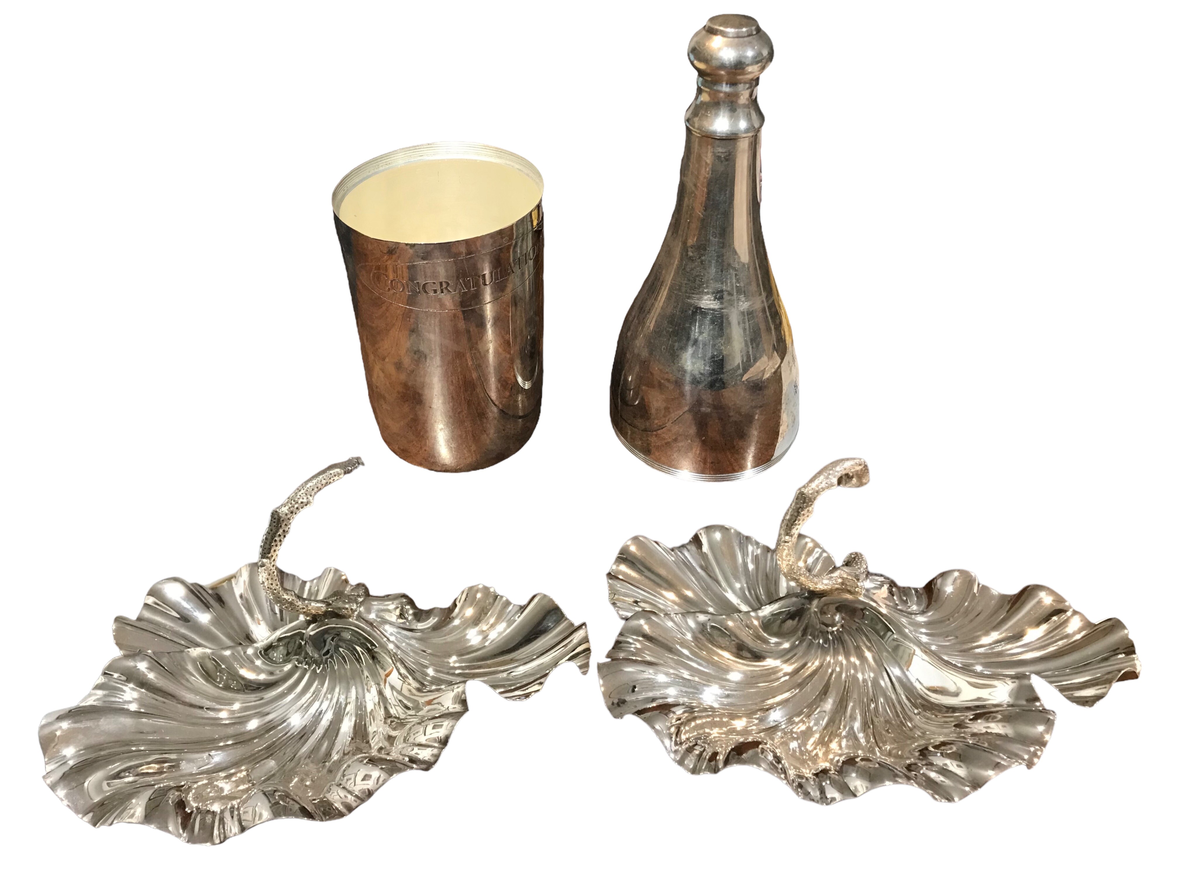 WILLIAM HUTTON & SONS, A PAIR OF SILVER PLATED SHELL AND CORAL DESIGN HORS D’OEUVRES DISHES Together