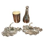 WILLIAM HUTTON & SONS, A PAIR OF SILVER PLATED SHELL AND CORAL DESIGN HORS D’OEUVRES DISHES Together