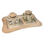 JOHN GRINSELL & SONS, AN EDWARDIAN SILVER INK STAND Having two separate detachable inkwell,