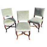 A SET OF THREE 19TH CENTURY FRENCH CARVED WALNUT LOUIS XV DESIGN SIDE CHAIRS With upholstered