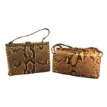 TWO VINTAGE SNAKESKIN HANDBAGS. ((largest h 35cm x w 26.5cm x depth 7cm)