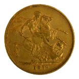 A VICTORIAN 22CT GOLD SOVEREIGN COIN, DATED 1879 With Young Queen Victorian bust and George and