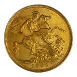 AN EDWARDIAN 22CT GOLD SOVEREIGN COIN, DATED 1909 With King Edward VII bust and George and Dragon to