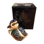 ROYAL CROWN DERBY, A GOLD BUTTONED SWIMMING DUCKLING In original box. (h 7cm x w 7cm x depth 4.5cm)