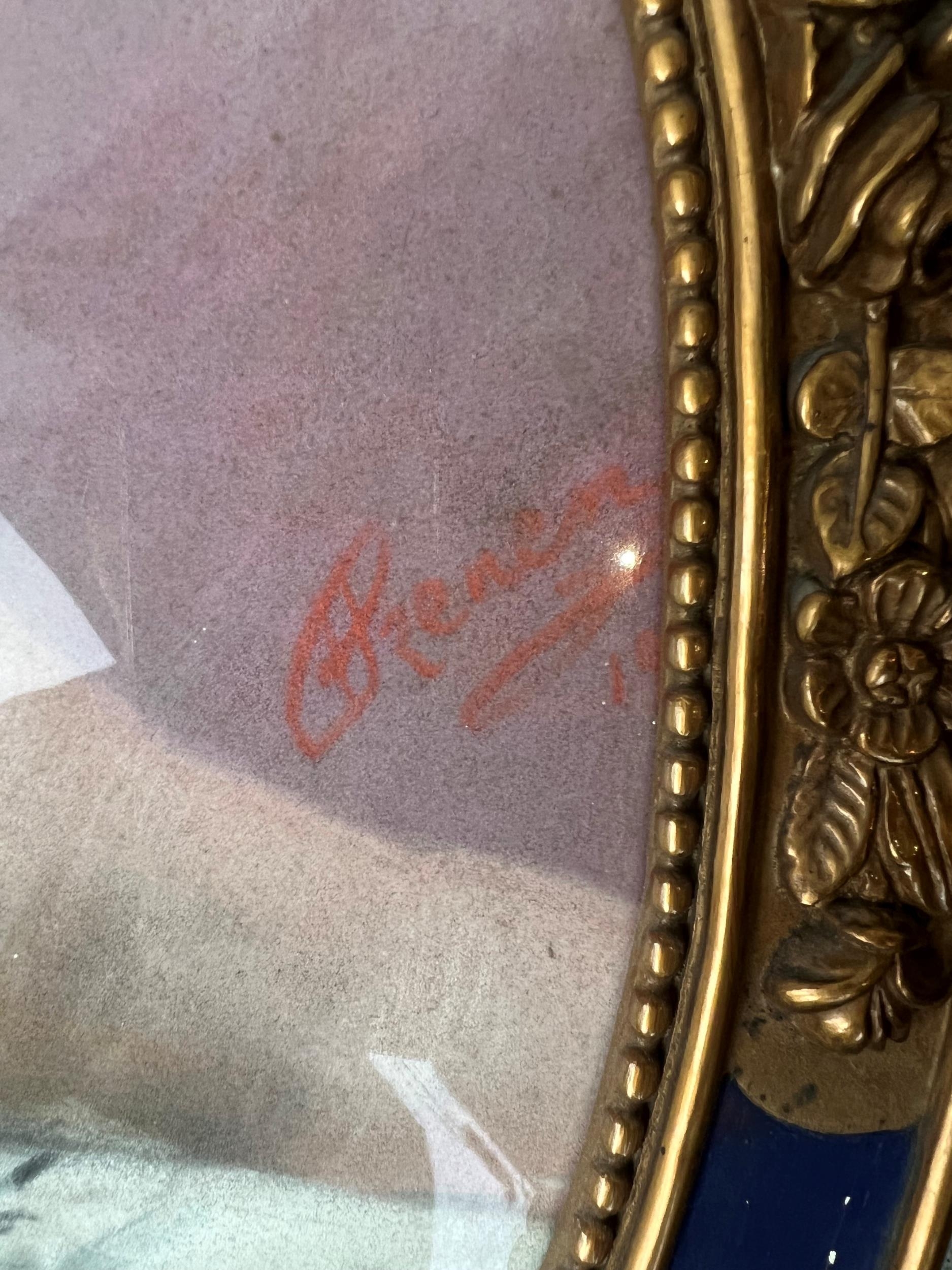 A 20TH CENTURY OVAL PASTEL PORTRAIT OF A YOUNG GIRL Indistinctly signed lower right, held in a - Image 4 of 5