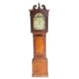 AN 18TH CENTURY GEORGE III OAK MAHOGANY AND INLAID LONGCASE CLOCK With swan neck pediment above a