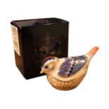 ROYAL CROWN DERBY, A GOLD BUTTONED GOLDCREST BIRD In original box. (h 5.5cm x w 9cm x depth 5.6cm)