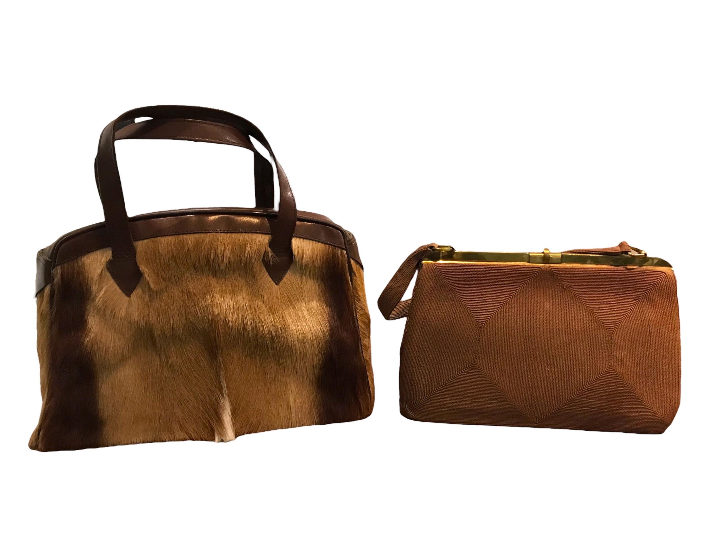 CORDÉ, A VINTAGE FABRIC HANDBAG Together with a vintage Lysta rabbit fur handbag. (largest h 34cm