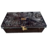 JOSH BRAMAH, 11 OLD BOND ST, 19TH CENTURY CAMPAIGN MILITARY FAUX PAINTED METAL LUGGAGE TRUNK Brass