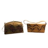 TWO VINTAGE SNAKESKIN CLUTCH BAGS. (largest h 17cm x w 23cm x depth 4cm)