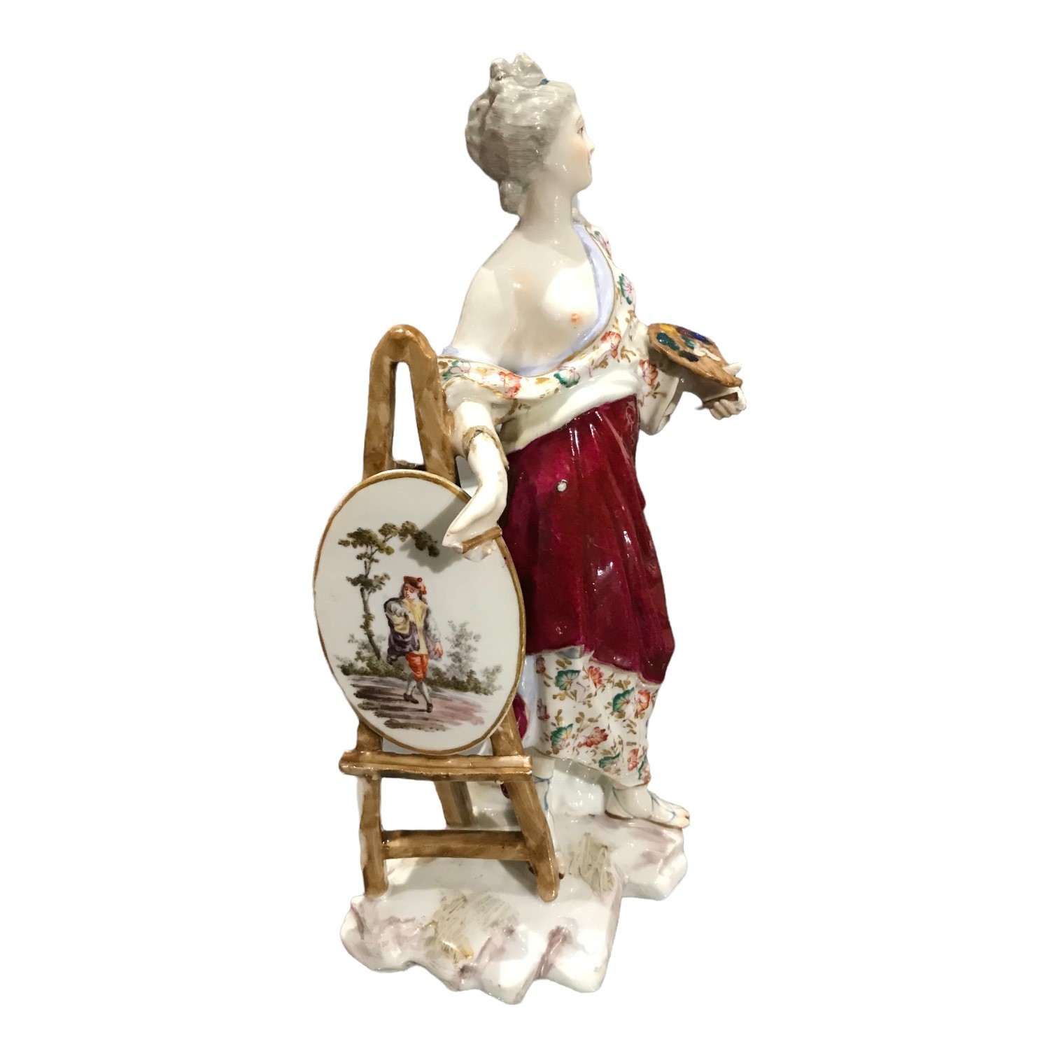 TWO 19TH CENTURY PORCELAIN FIGURES To include a lady holding a painter's pallet with an oval - Image 6 of 8