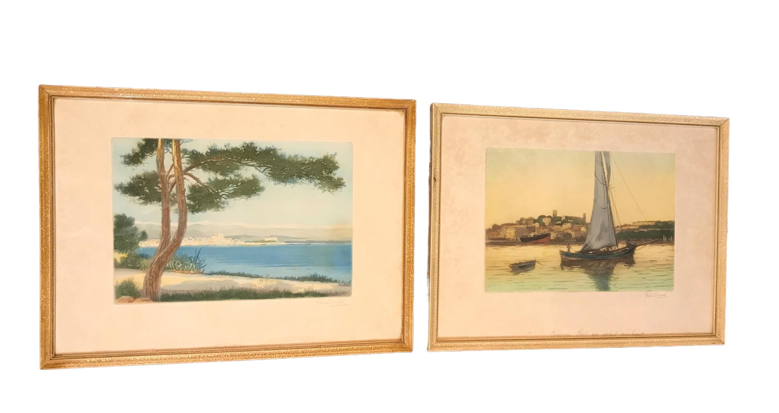 FRÉDÉRIC LOUIS LEVÉ, 1877 - 1968, A PAIR OF 20TH CENTURY PRINTS TITLED ‘CANNES PORT AT SUNSET’ AND