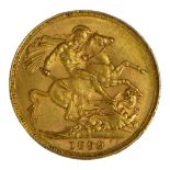A VICTORIAN 22CT GOLD SOVEREIGN COIN, DATED 1899 With Queen Victorian widow bust and George and