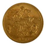 AN EDWARDIAN 22CT GOLD SOVEREIGN COIN, DATED 1906 With King Edward VII bust and George and Dragon to