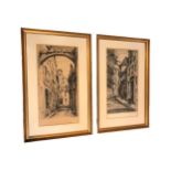A PAIR OF 19TH CENTURY GERMAN ETCHINGS DEPICTING STREET VIEWS Both numbered 158/200 and 121 to lower