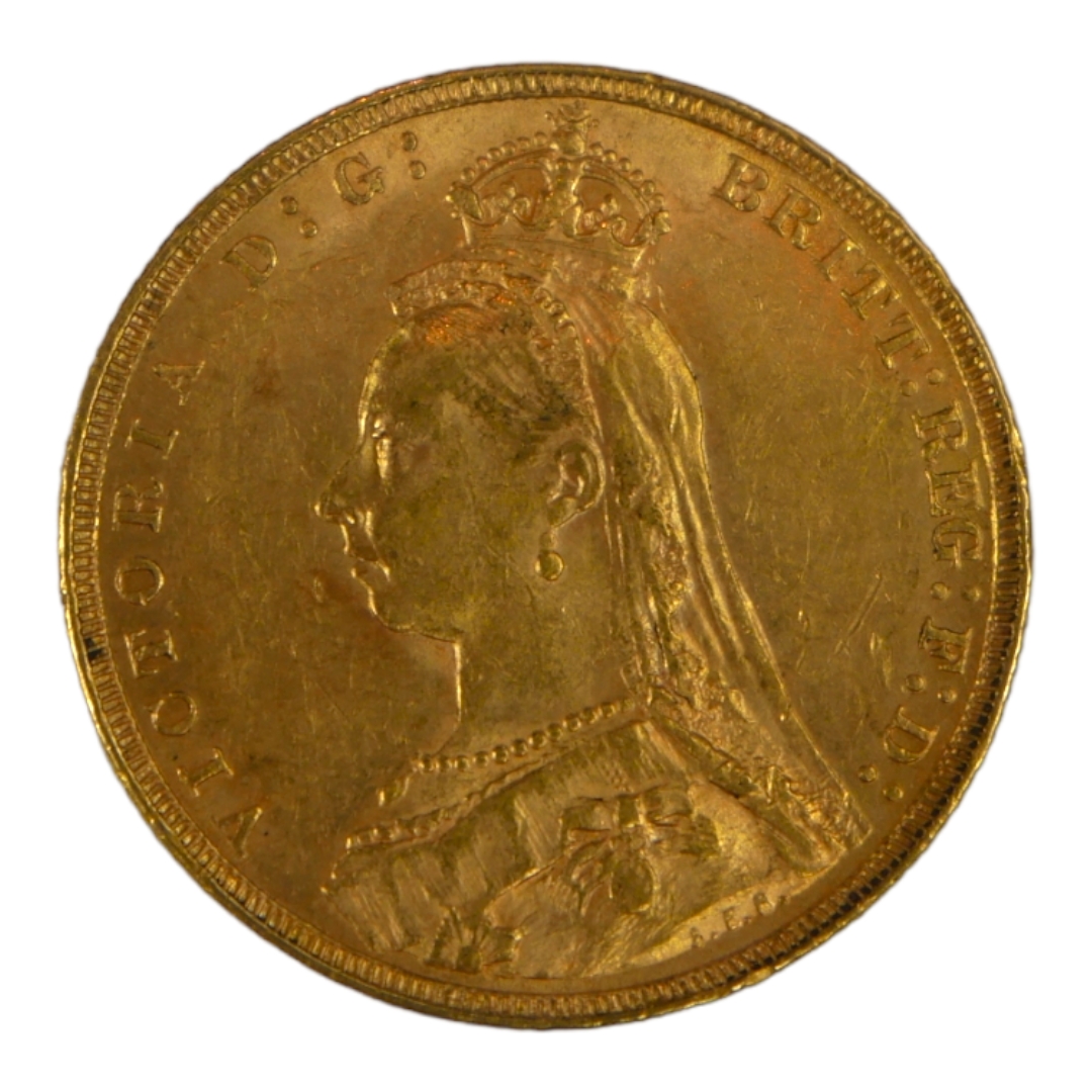 A VICTORIAN 22CT GOLD SOVEREIGN COIN, DATED 1890 With Queen Victoria Jubilee bust and George and - Image 2 of 3