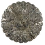 AN UNUSUAL 19TH CENTURY ISLAMIC POSSIBLY PERSIAN/IRANIAN SILVER MIRROR Having hallmarked bird finial