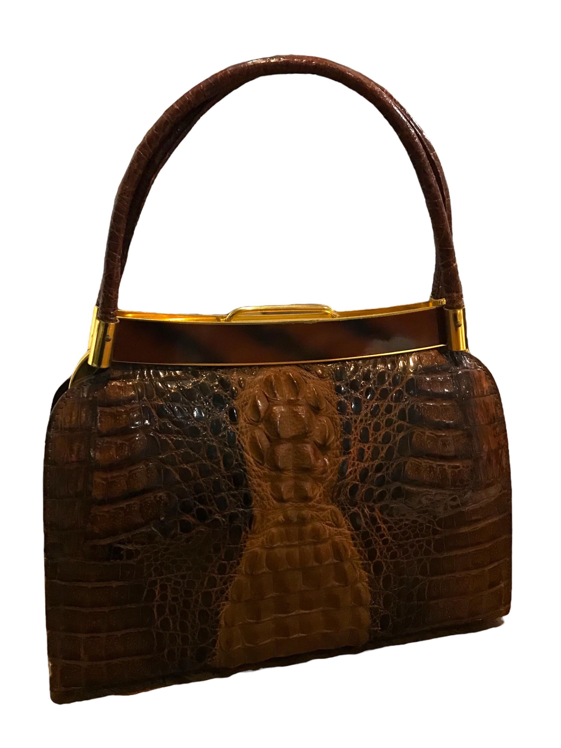 TWO VINTAGE CROCODILE SKIN HANDBAGS. (largest h 36cm x w 25cm x depth 7cm) - Image 6 of 9