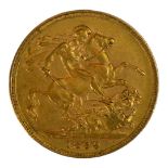 A VICTORIAN 22CT GOLD SOVEREIGN COIN, DATED 1879 With Queen Victorian widow bust and George and