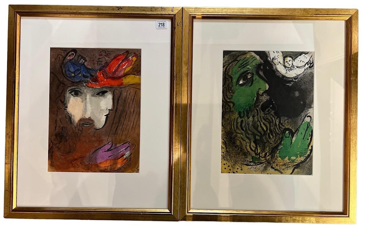 MARC CHAGALL, FRENCH, 1887 - 1985, A PAIR OF COLOUR LITHOGRAPHS FROM THE BIBLE SERIES Job praying,