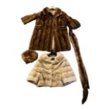 CALMAN LINKS & CHARLES MOSS, TWO VINTAGE FUR JACKETS TOGETHER WITH FUR HAT AND SCARF.