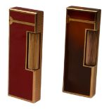 DUNHILL, TWO VINTAGE GOLD PLATE AND ENAMEL CIGARETTE LIGHTERS Rouge and brown enamel marked ‘105311’