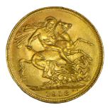A WW1 22CT GOLD SOVEREIGN COIN, DATED 1918 With King George V bust and George and Dragon to reverse,