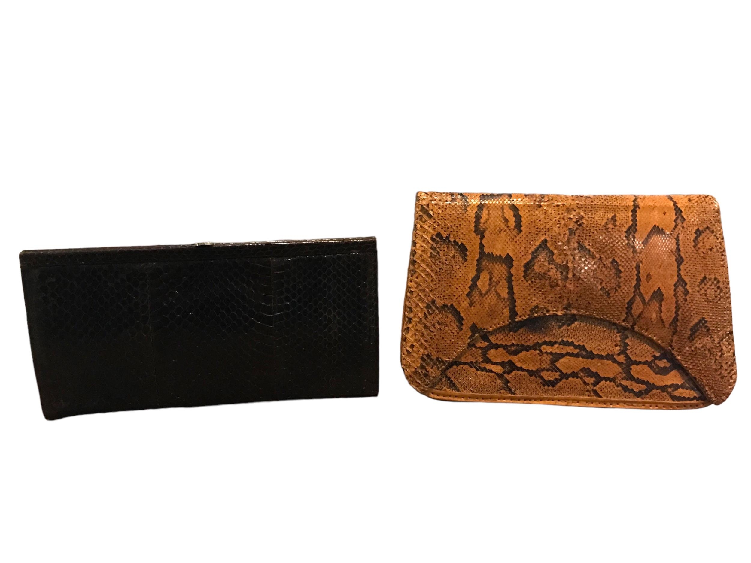 TWO VINTAGE SNAKESKIN CLUTCH BAGS. (largest h 15cm x w 23cm x depth 5cm)