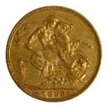A VICTORIAN 22CT GOLD SOVEREIGN COIN, DATED 1893 With Queen Victorian bust and George and Dragon