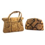 TWO VINTAGE SNAKESKIN HANDBAGS. (largest h 28.5cm x w 25.5cm x depth 10cm)