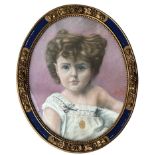 A 20TH CENTURY OVAL PASTEL PORTRAIT OF A YOUNG GIRL Indistinctly signed lower right, held in a