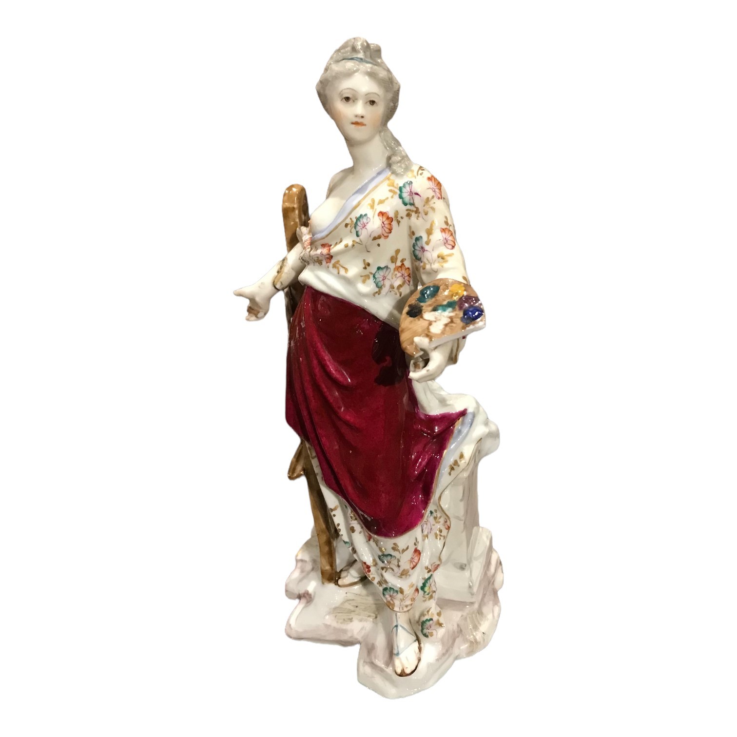 TWO 19TH CENTURY PORCELAIN FIGURES To include a lady holding a painter's pallet with an oval - Image 7 of 8