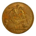 A VICTORIAN 22CT GOLD SOVEREIGN COIN, DATED 1890 With Queen Victoria Jubilee bust and George and