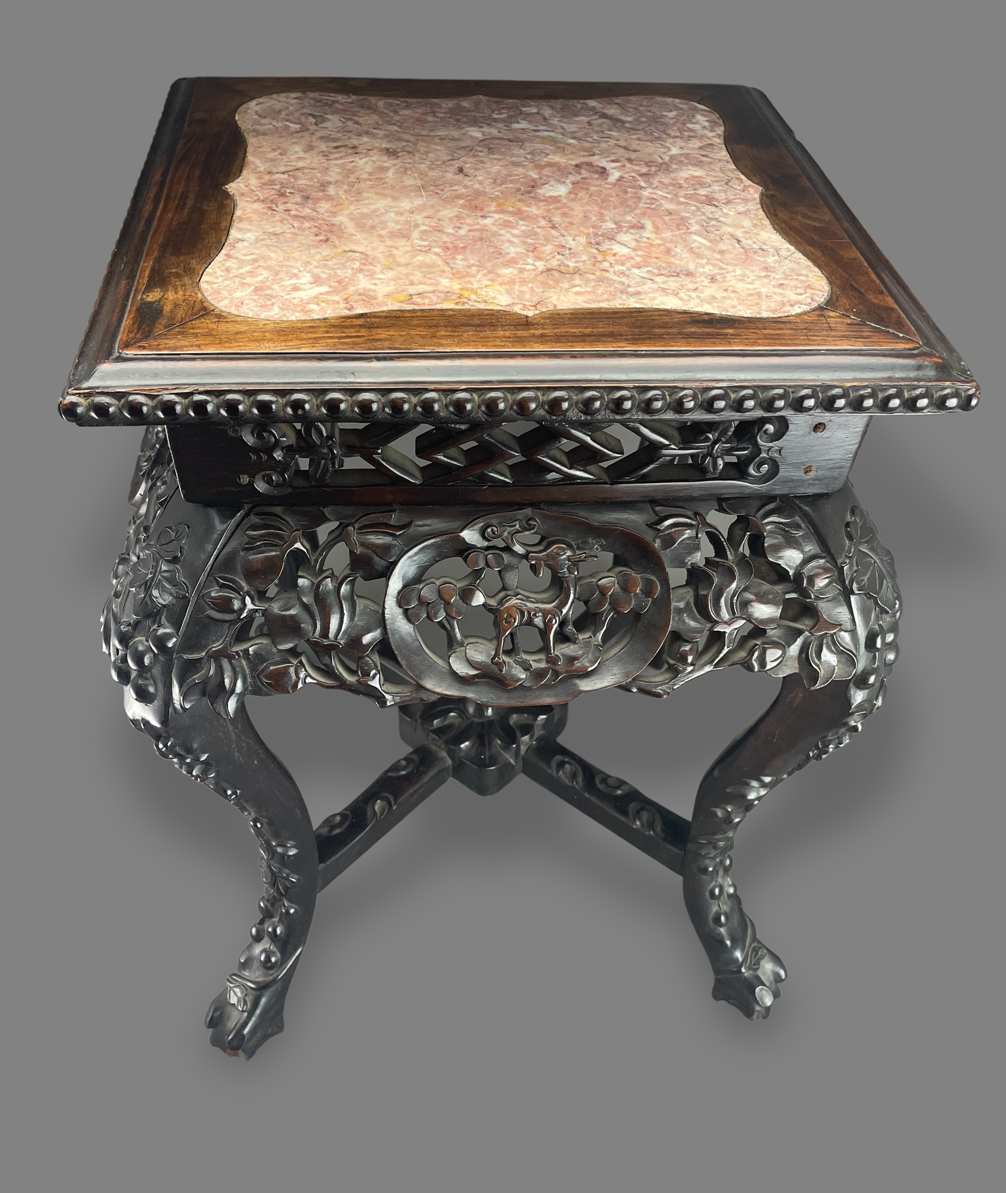 H:50cm A Pair of Marble Topped Hardwood Stands, 19th century of square section with central pink - Bild 5 aus 10