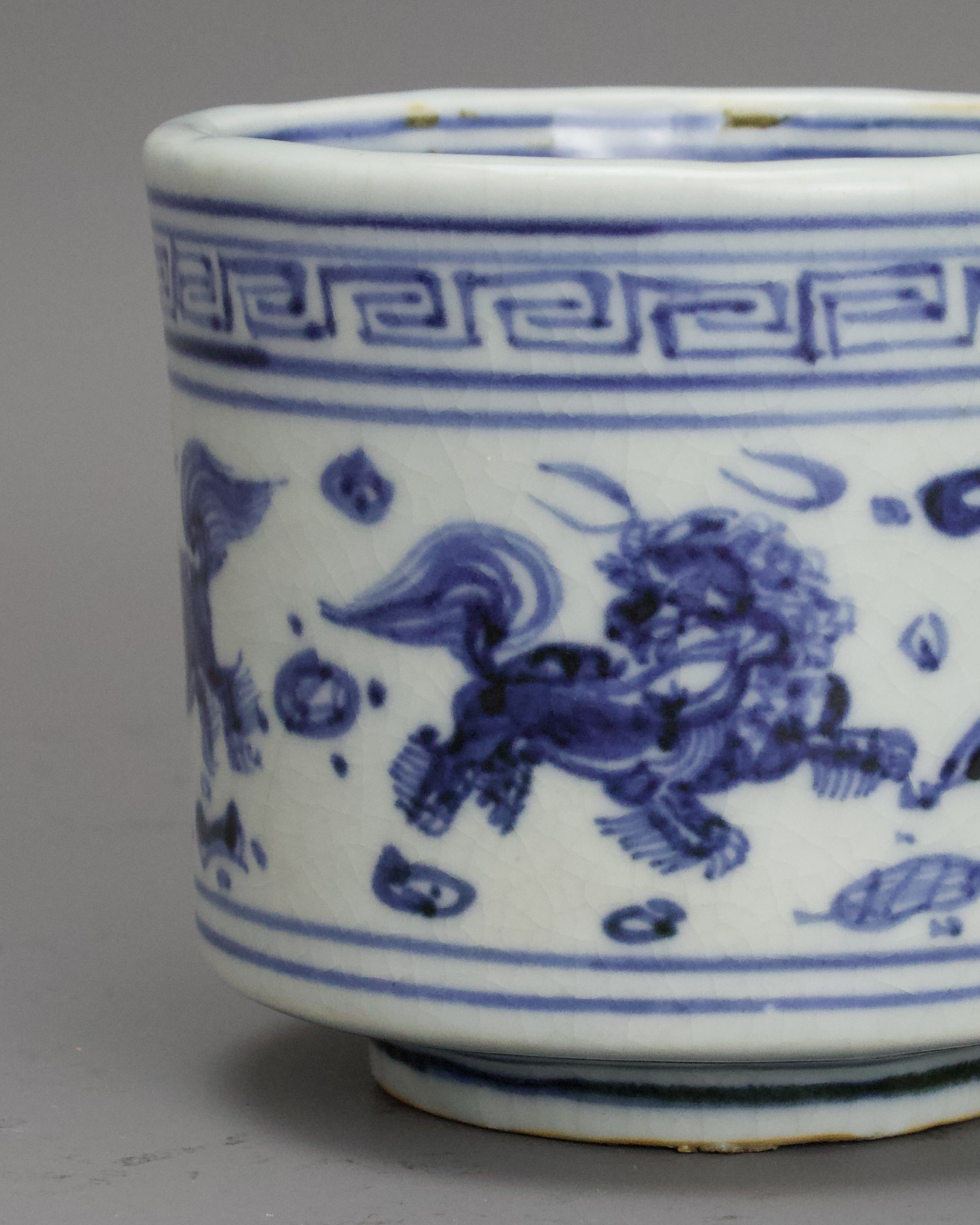 A Rare Blue and White Lions Censer, Tianshun W:9.7cm of stoutly potted cylindrical form, the sides - Image 2 of 9