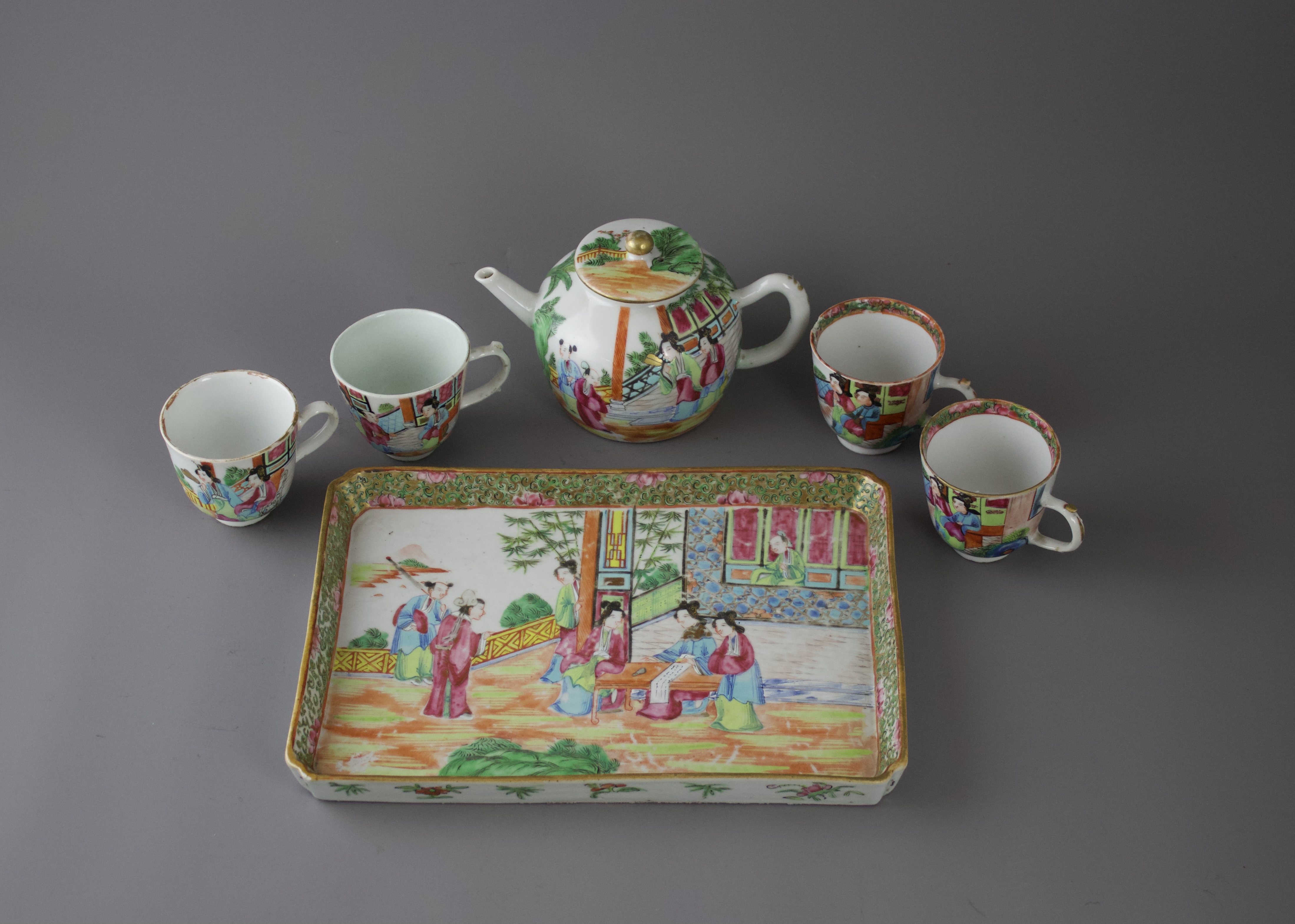 A Canton'famille rose'Teaset on Stand, 19th century The stand: W?24.5cm comprising teapot and cover, - Image 7 of 7