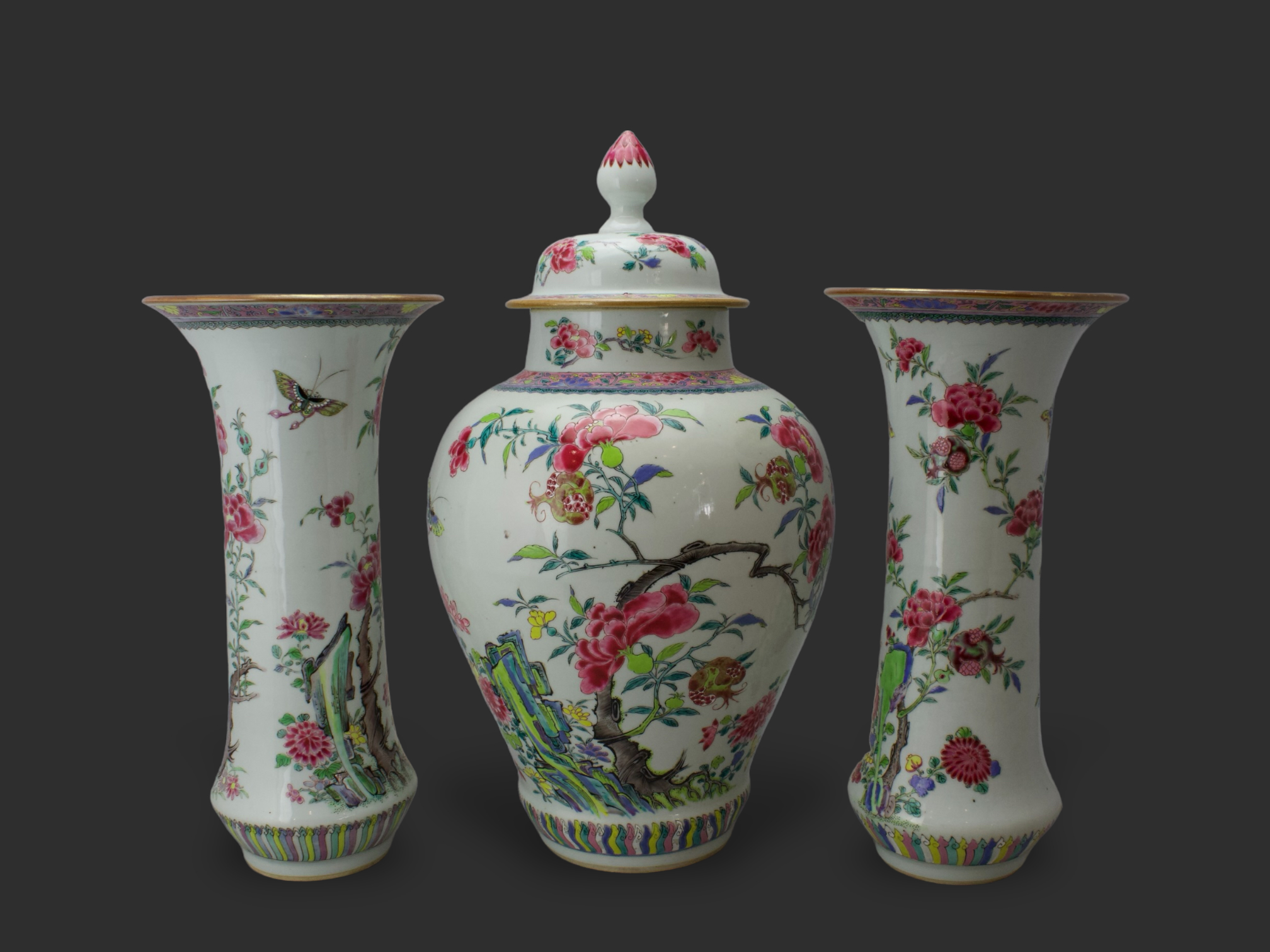 A Fine 'rose-verte' Three Vase Garniture, Yongzheng the jar H:46cm. overall comprising one - Image 3 of 12