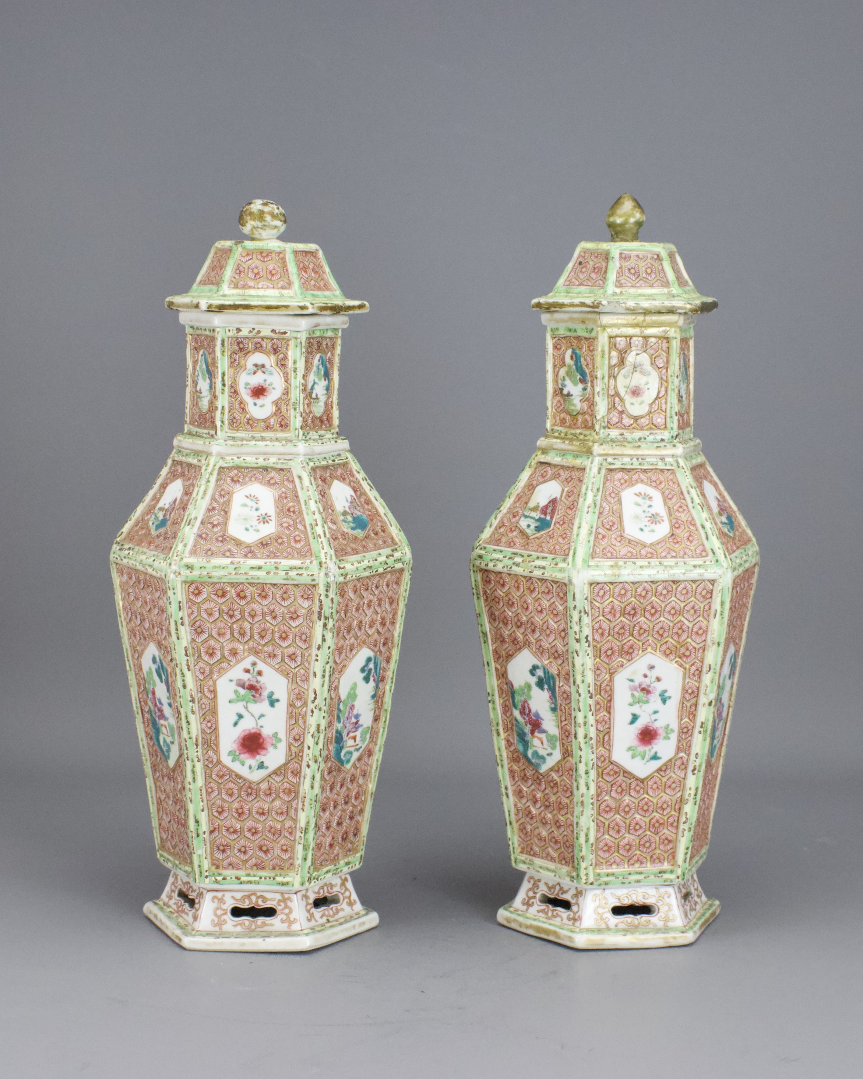 An Unusual Pair of Moulded 'famille rose' Vases and Covers, Qianlong H:30cm of baluster form and - Image 3 of 6