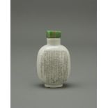 A Porcelain Snuffbottle finely incised with calligraphy,signed Zhou Honglai, and dated by