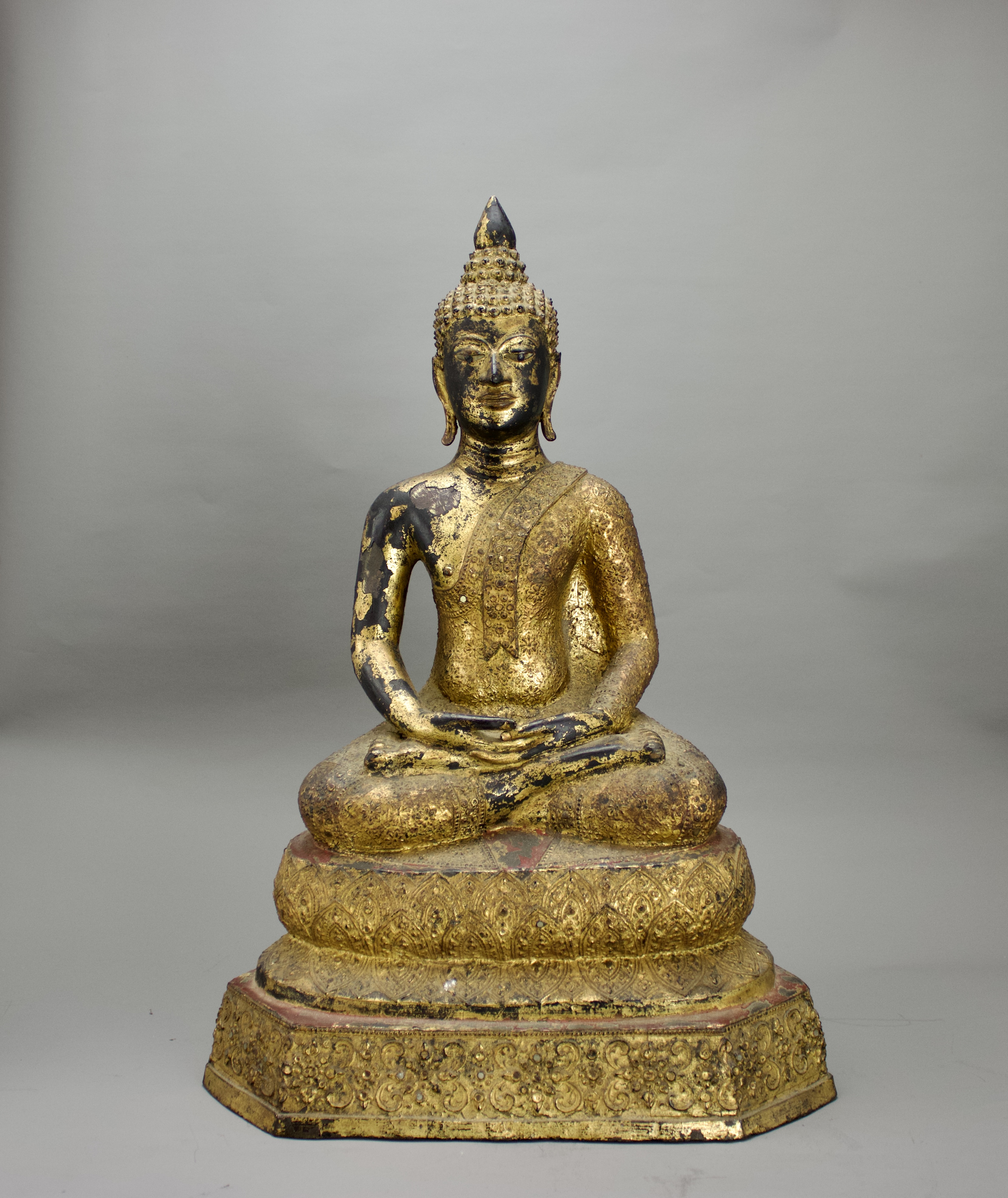 A Thai gilt lacquered Bronze Buddha, 19th century H: 47cm The serene figure seated in meditation