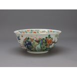 A 'famille verte' Bowl, 19th/20th century W:21cm the exterior with birds among peony and magnolia,