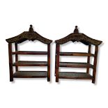 A PAIR OF 20TH CENTURY CHINESE BAMBOO SHELVES Having a pagoda form finial and three shelves. (approx